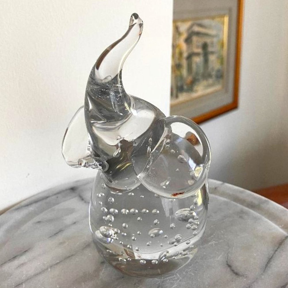 Vintage Lefton Baby Elephant Bullicante Glass Paperweight/Figurine
